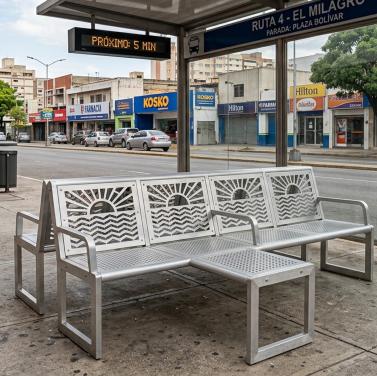 Banco urbano metálico con respaldo decorativo de corte láser Maier Design