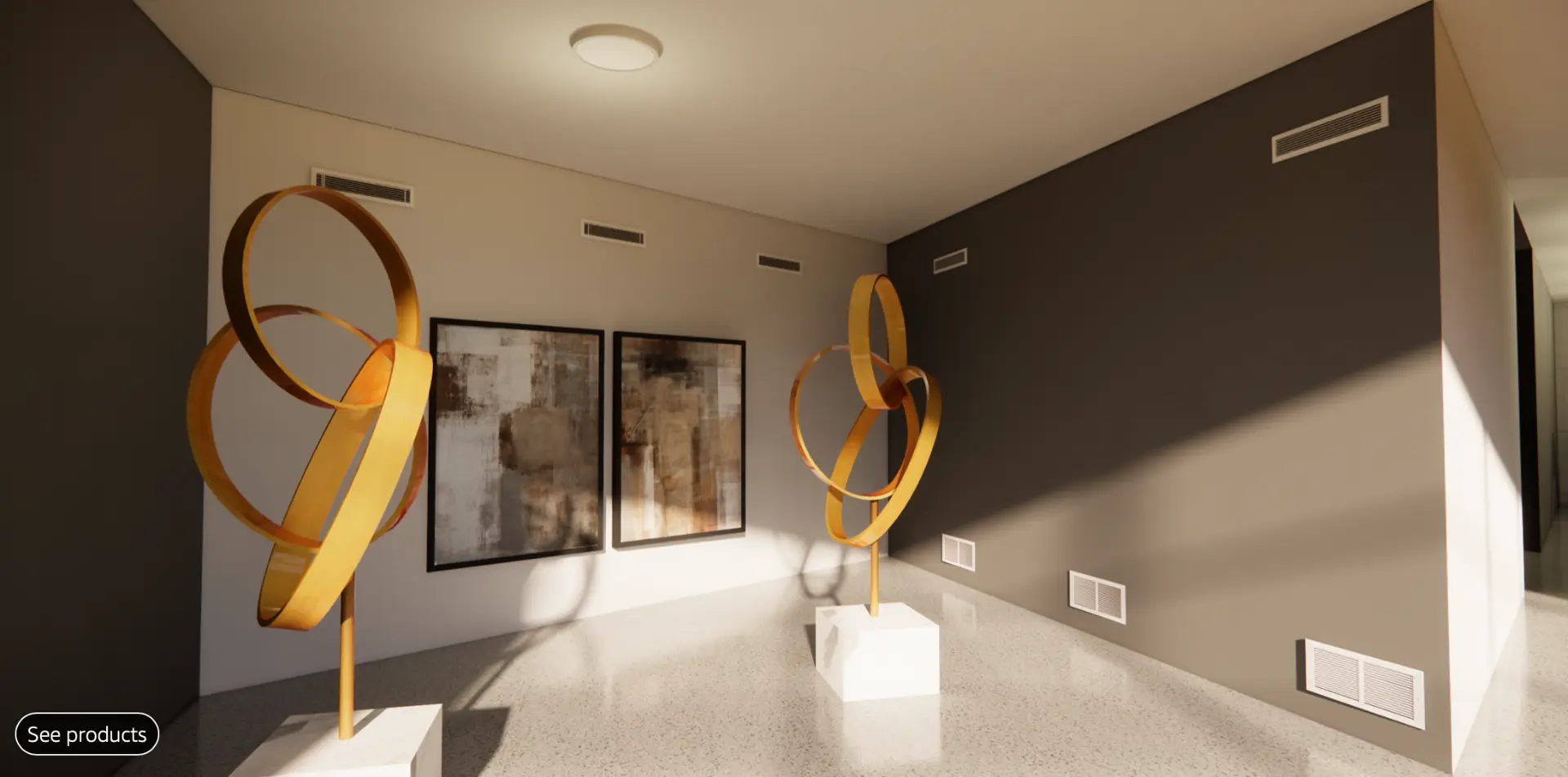 Galería de arte contemporánea climatizada con rejillas cuadradas Maier